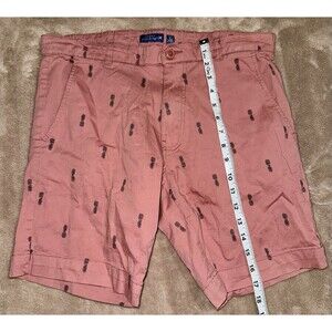 Essex Crossing Tropical Palm Print Beach Cotton Pink/Salmon Chino Shorts Size 32